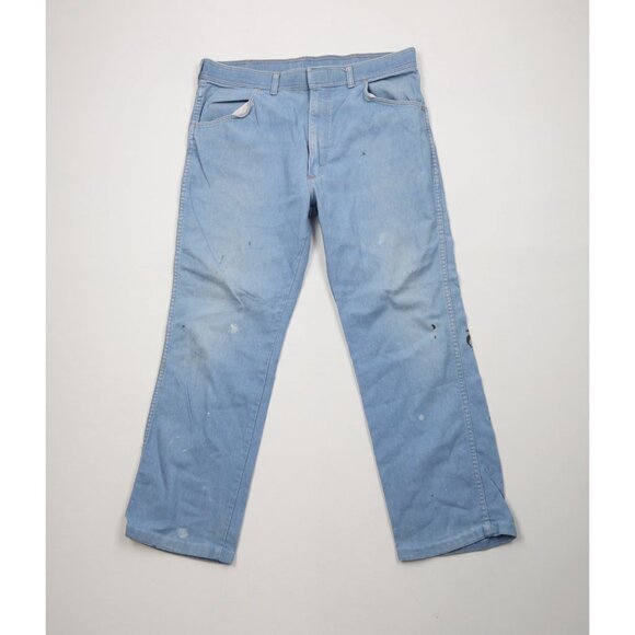 Vtg 70s 80s Wrangler Mens 36x29 Distressed Wide Leg Denim Jeans Blue Cotton USA